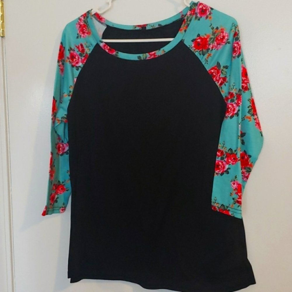 Black shirt with Floral sleeves and necklace